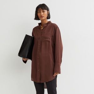H&M Oversized Silk Button down brown
